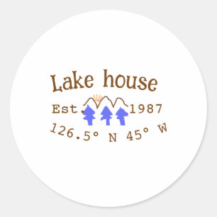 Sticker Rond Lake house et. Date année coordonnées personnalisé