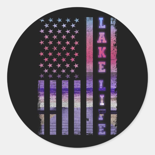 Sticker Rond Lake Life American Flag Dock Sunset Wakeboard (Devant)