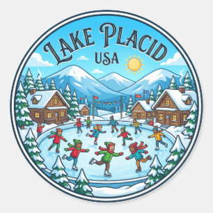 Sticker Rond Lake Placid États-Unis