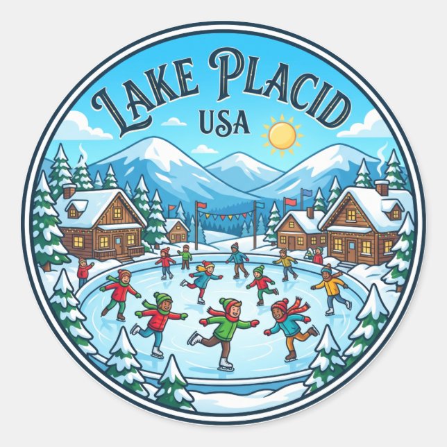 Sticker Rond Lake Placid États-Unis (Devant)