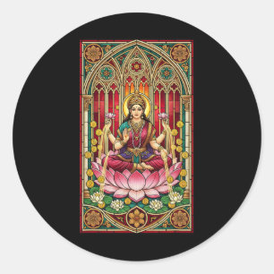Sticker Rond Lakshmi Déesse de la Richesse Vitrail Hindouisme M