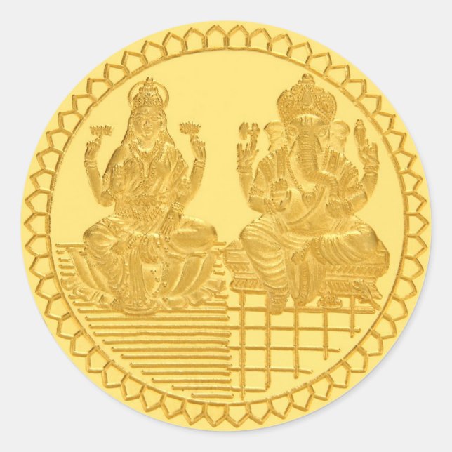 STICKER ROND LAKSHMI ET GANESH GOLD COIN DESIGN (Devant)