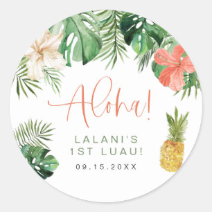 Sticker Rond LALANI Tropical Pink Hibiscus Luau 1er anniversair