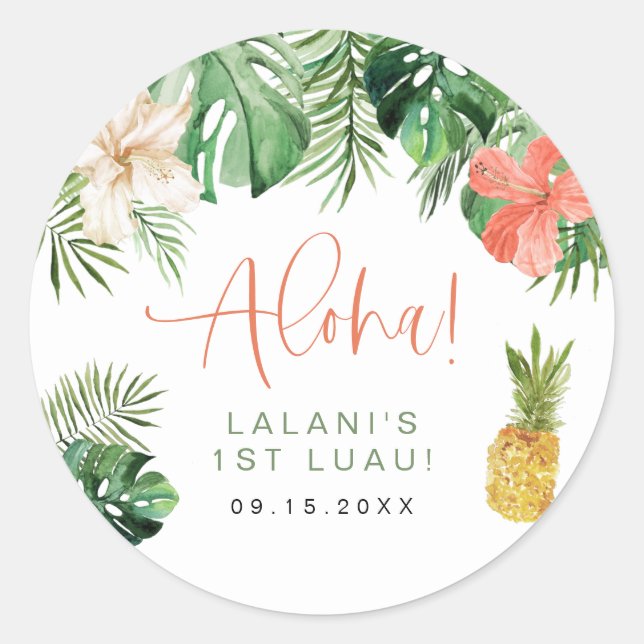 Sticker Rond LALANI Tropical Pink Hibiscus Luau 1er anniversair (Devant)