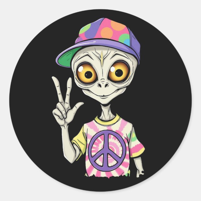 Sticker Rond L'Alien fait le signe de paix de la main 1 (Devant)