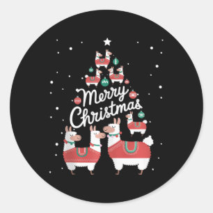 Sticker Rond Lama Xmas Tree Llamas Christmas Tree