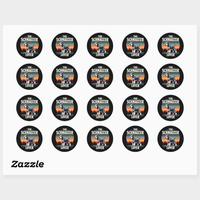 Sticker Rond L'Amant de Schnauzer - Conception rétro de chien (Feuille)