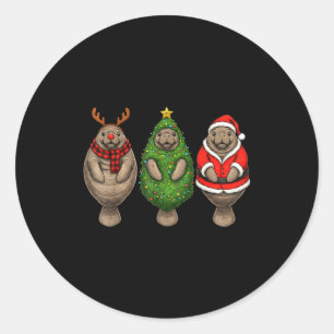 Sticker Rond Lamantin de Noël Rétro Santa Renne