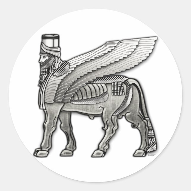 Sticker Rond Lamassu taureau ailé babylonien (Devant)