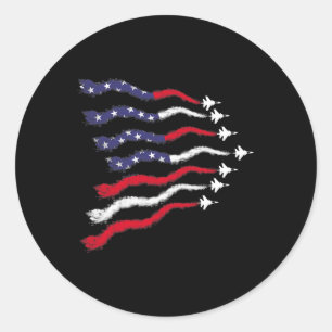 Sticker Rond L'Américain Patriotic Fighter Jets Drapeau Usa Wav