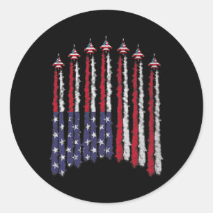 Sticker Rond L'Américain Patriotic Fighter Jets Drapeau Usa Wav