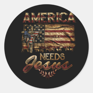 Sticker Rond L'Amérique a besoin de Jésus Patriotique drapeau a