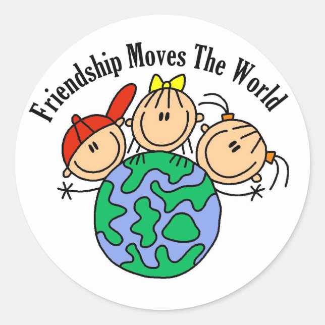 Sticker Rond L'amitié déplace les T-shirts et cadeaux du monde (Devant)