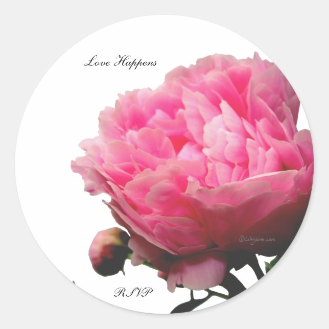 Sticker Rond L'Amour Arrive Pink Peony Enveloppes personnalisée (Devant)