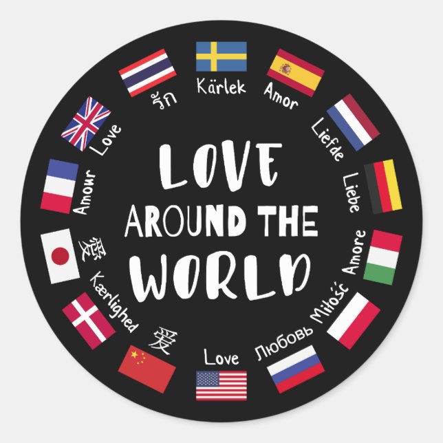Sticker Rond L'amour autour des langues du monde  (Devant)