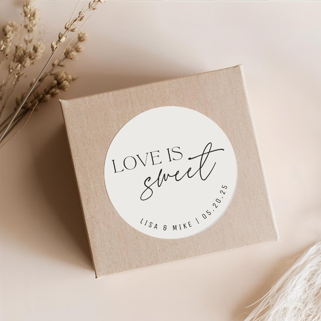 Sticker Rond L'Amour Beige moderne est la Faveur de Mariage Dou (Créateur téléchargé)