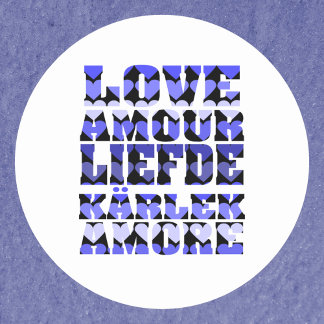 Sticker Rond L'amour dans différentes langues Coeurs bleus
