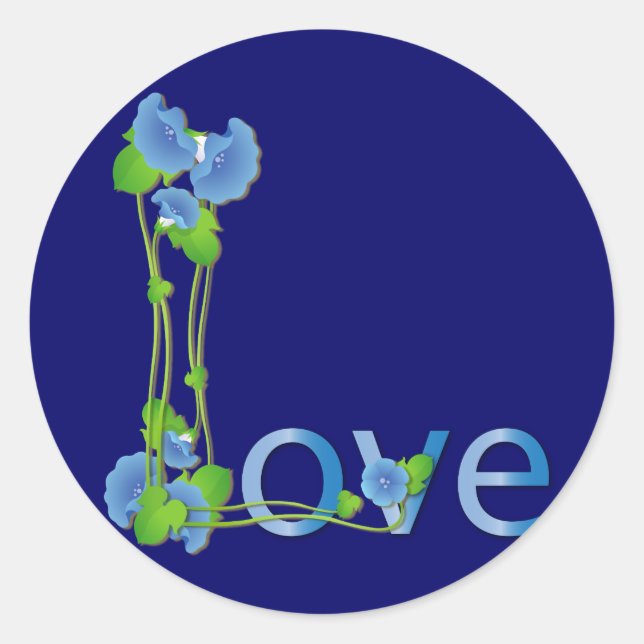Sticker Rond L'amour dans les fleurs bleues (Devant)