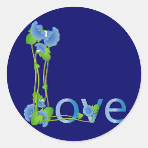 Sticker Rond L'amour dans les fleurs bleues