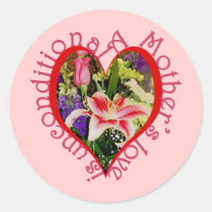Sticker Rond L'amour de la mère est un coeur et des fleurs inco