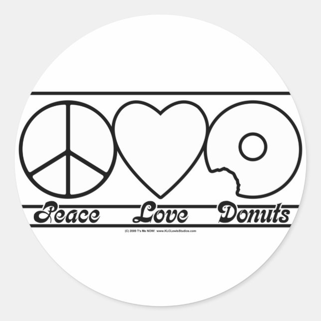 Sticker Rond L'amour de la paix et les beignets (Devant)
