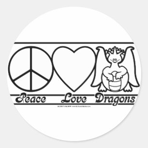 Sticker Rond L'amour de la paix et les dragons