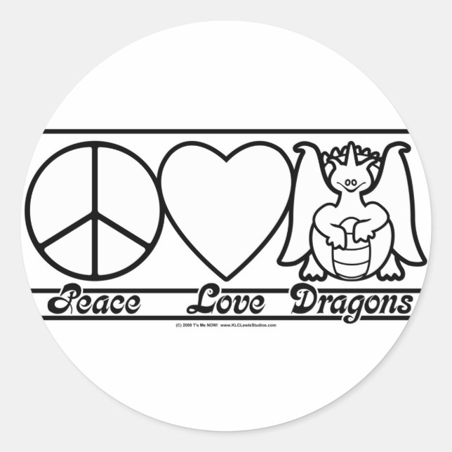 Sticker Rond L'amour de la paix et les dragons (Devant)