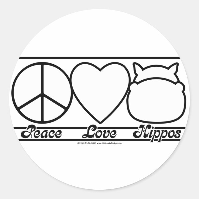 Sticker Rond L'amour de la paix et les hippopotames (Devant)