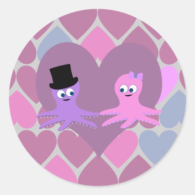 Sticker Rond L'amour de la pieuvre avec l'arrière - plan du coe (Devant)