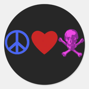 Sticker Rond L'amour de paix pirate le T-shirts, tasses,