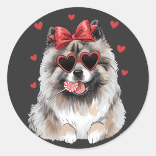 Sticker Rond L'Amour de Valentine avec la Lollipop de Keeshond
