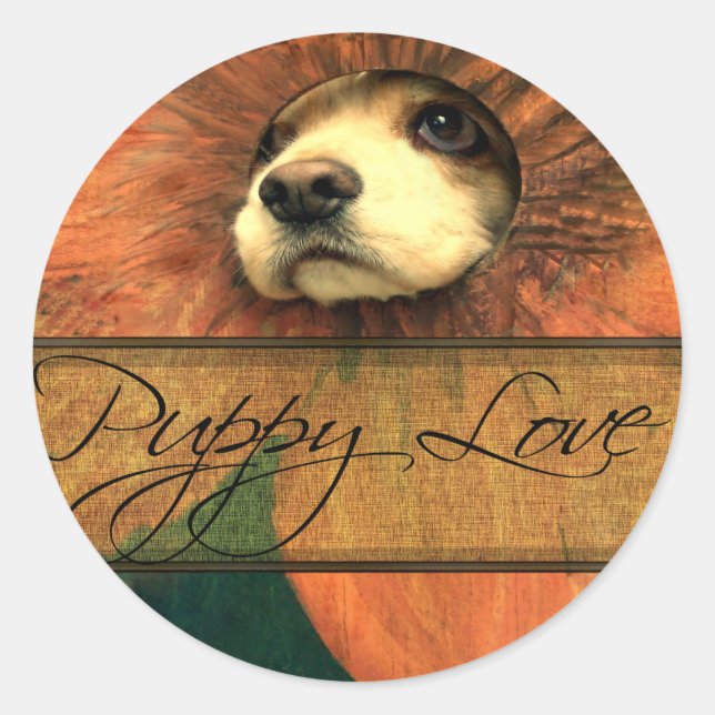 Sticker Rond L'amour des chiots (Devant)