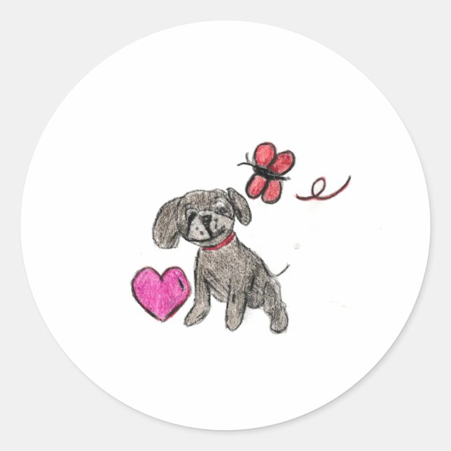 Sticker Rond L'amour des chiots (Devant)