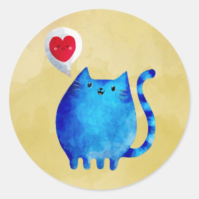 Sticker Rond L'amour du chat Kitty bleu (Devant)