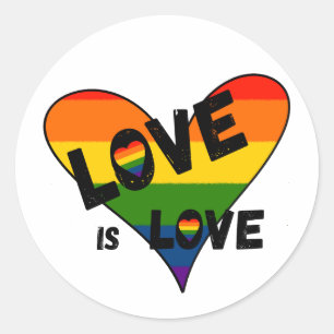 Sticker Rond L'amour est amour Coeur arc-en-ciel