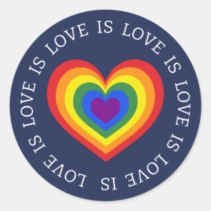 Sticker Rond L'amour est amour LGBTQ Coeur arc-en-ciel Marine B