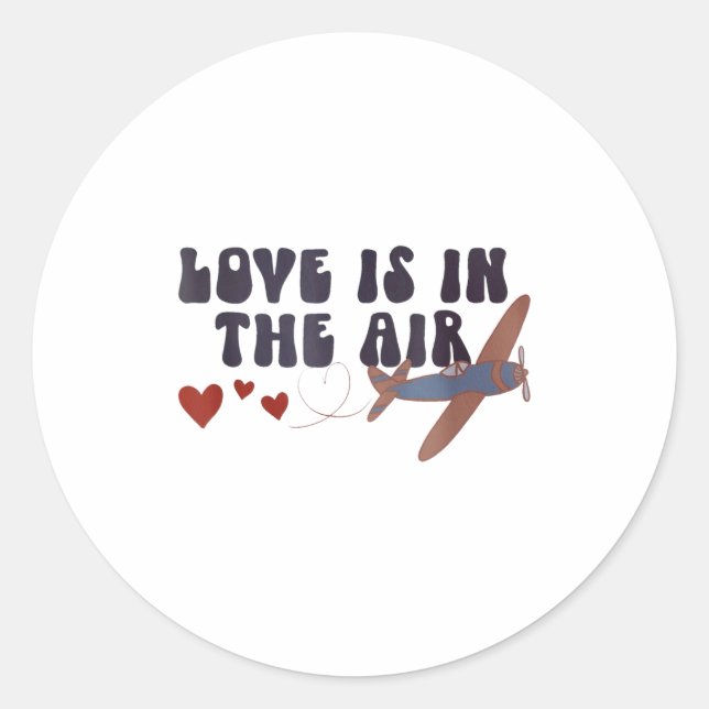 Sticker Rond L'amour est dans l'air Saint-Valentin Avion  (Devant)