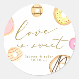 Sticker Rond L'amour est douce Aquarelle Donuts Mariage Faveur