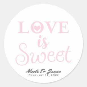 Sticker Rond L'AMOUR EST DOUCE rose & blanc Mariage moderne Fav