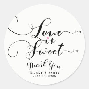 Sticker Rond L'amour est doux Coeur rose Personnalisé Mariage F
