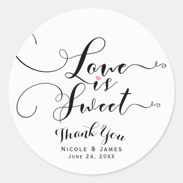 Sticker Rond L'amour est doux Coeur rose Personnalisé Mariage F (Devant)