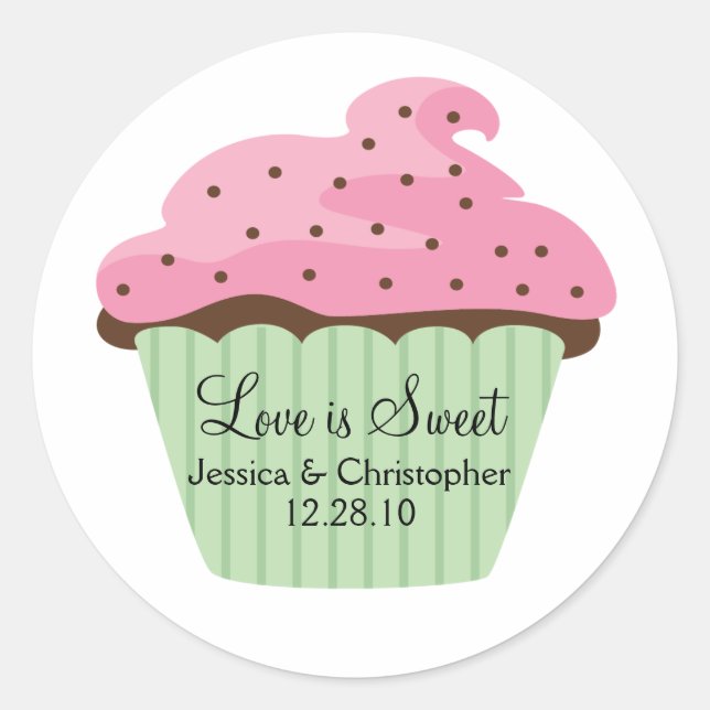 Sticker Rond L'amour est doux - Cupcake (Devant)
