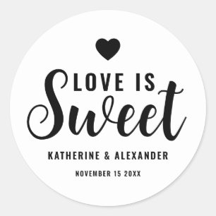 Sticker Rond L'Amour Est Doux Élégant Mariage Personnalisé Fave