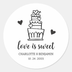 Sticker Rond L'amour est doux Mariage gâteau Faveur