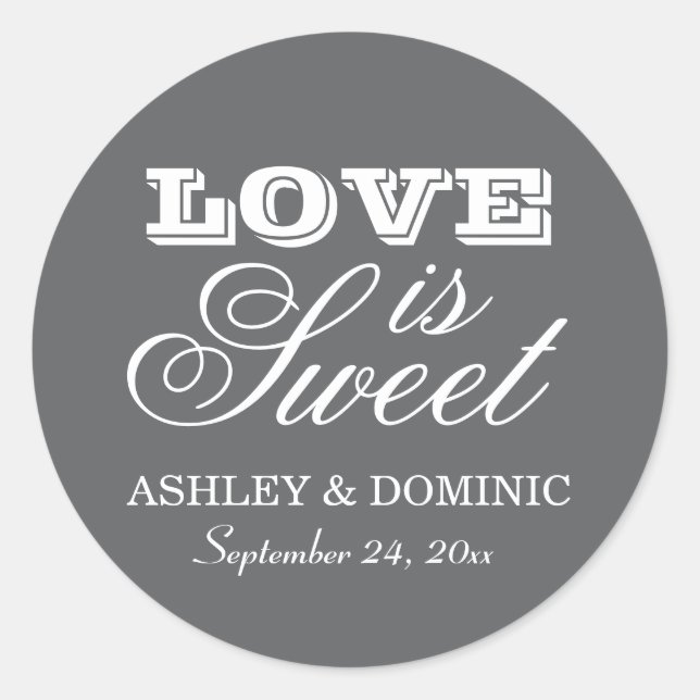 Sticker Rond L'amour est doux Mariage Gris Charbon Monogramme (Devant)