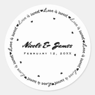 Sticker Rond L'amour est doux Noir Blanc Merci Mariage Faveur