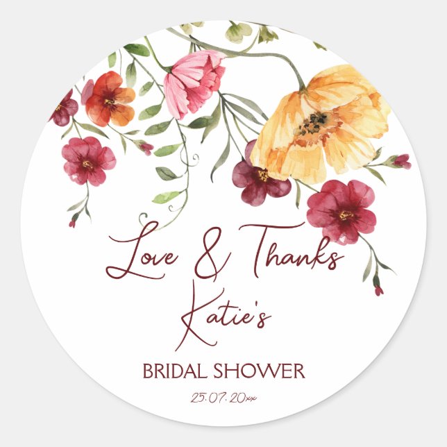 Sticker Rond L'amour est en fleurs burgundy fleurs shower de ma (Devant)
