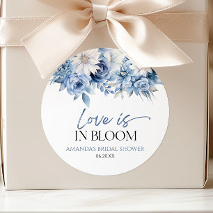 Sticker Rond L'amour est en fleurs Dusty Blue Floral Mariage Sh