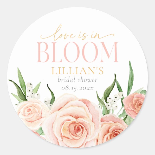 Sticker Rond L'amour est en fleurs Fleurs roses pastel pour une (Devant)
