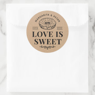 Sticker Rond L'amour est la beigne douce Mariage rustique Kraft